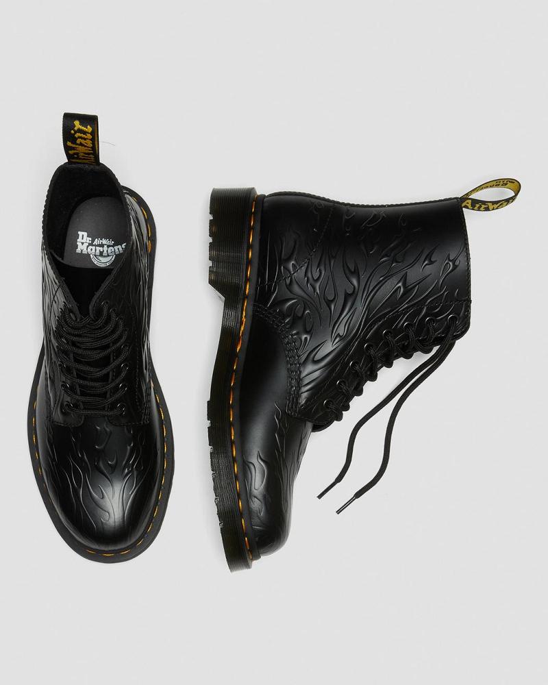 Dr Martens 1460 Flames Emboss Leren Veterlaarzen Heren Zwart | NL 299MQZ